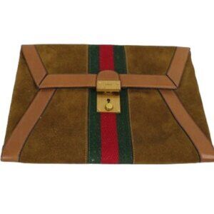 Gucci Suede Leather Clutch Classic Vintage
